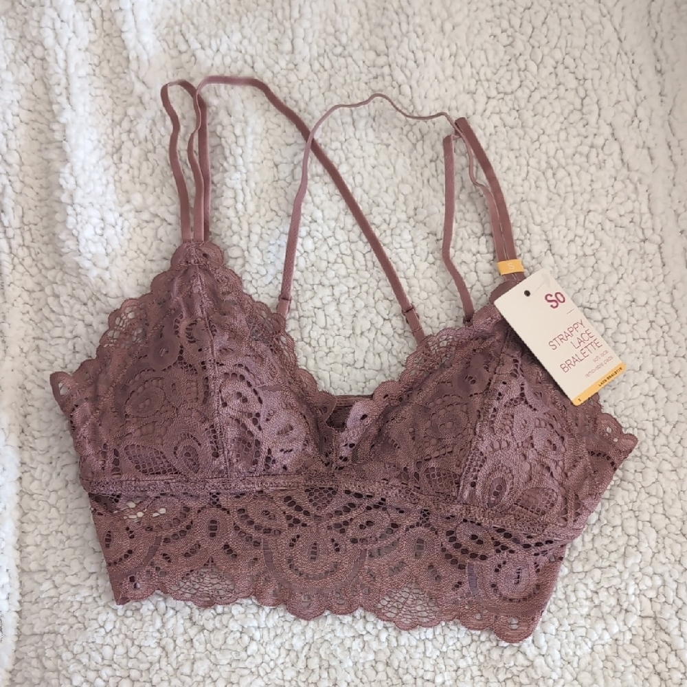 SO Women's Strappy Lace Bralette - Mauve Size S